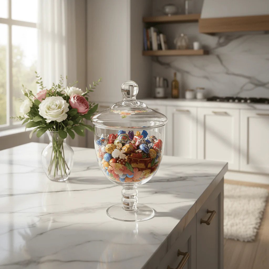Elegant Floral Glass Candy Jar with Lid – 1600ml - Image 2