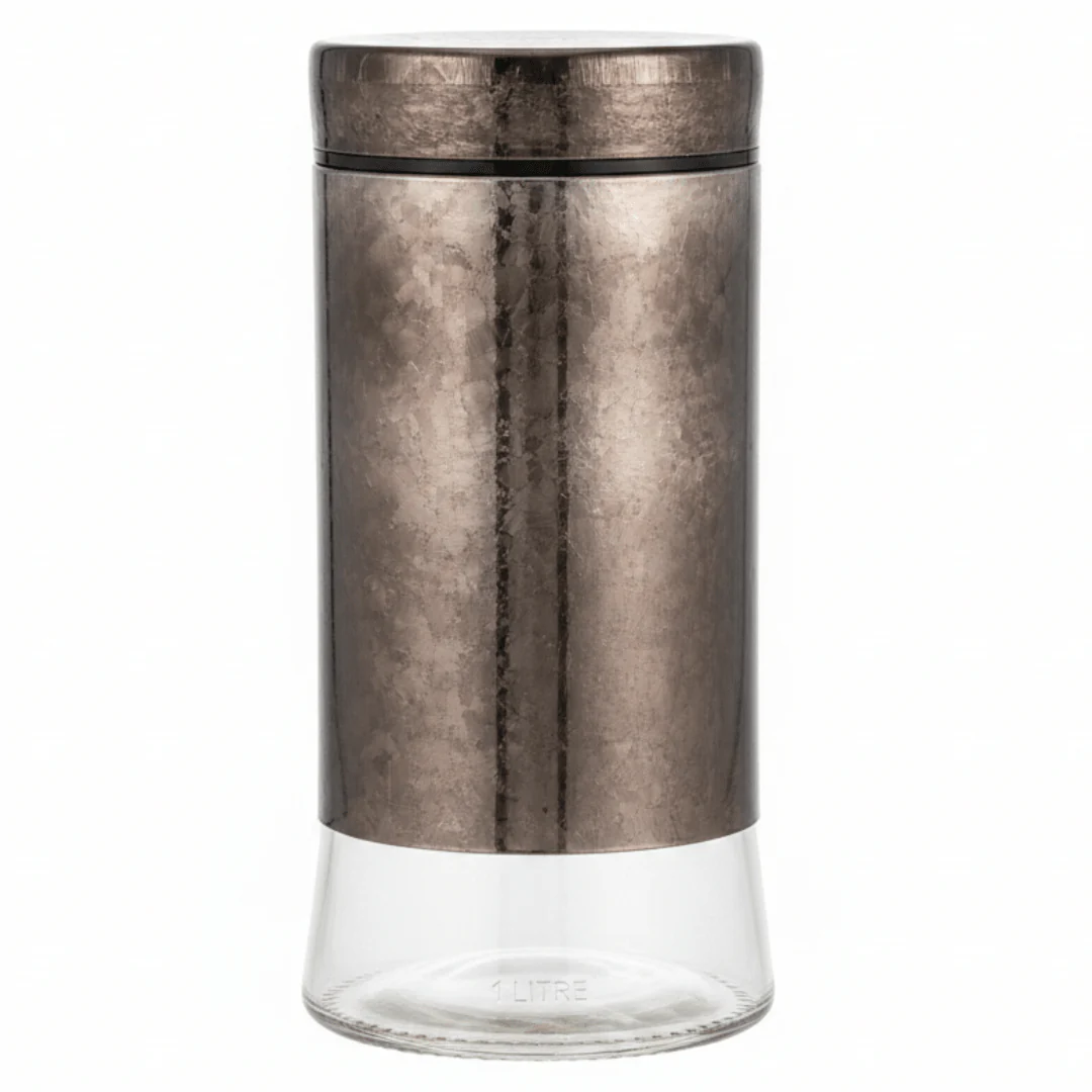 Brown Glass Storage Canister with Plastic Lid — 1 Litre