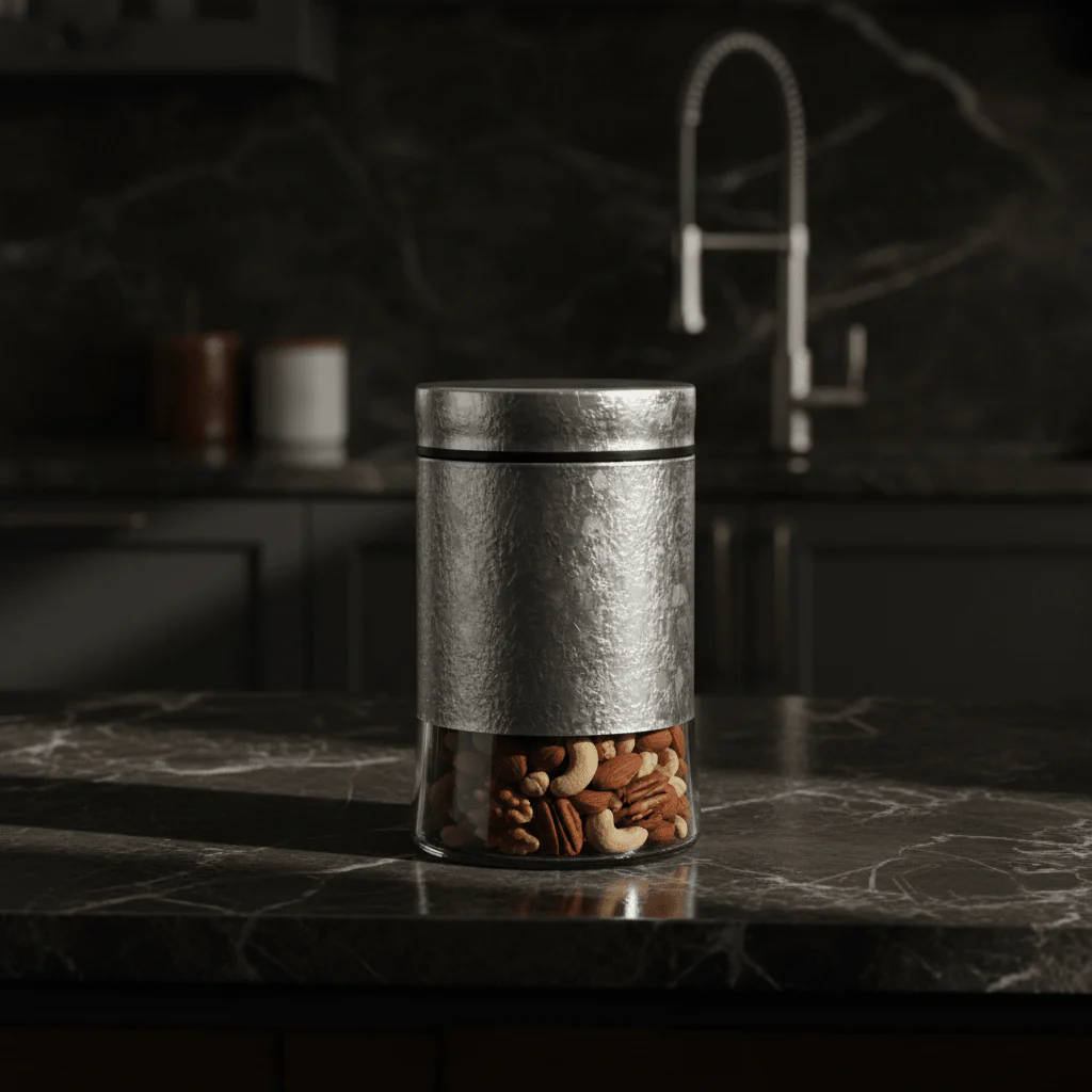 Glass Canister with Decorative Plastic Lid – 750ml - Silver / Brown - Image 3