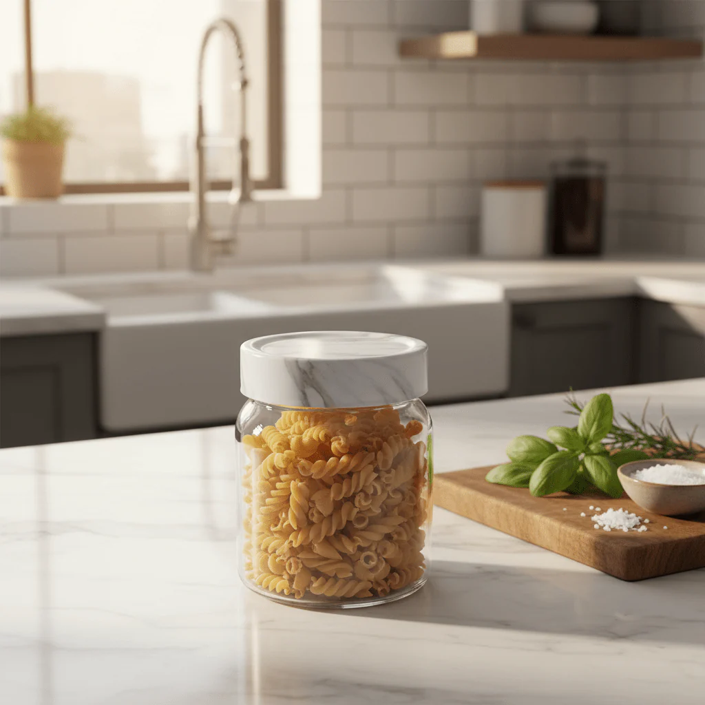 Glass Canister with Elegant Marble-Pattern Plastic Lid | 1 Litre Airtight Storage Jar for Kitchen, Pantry & Home Organisation - Image 3