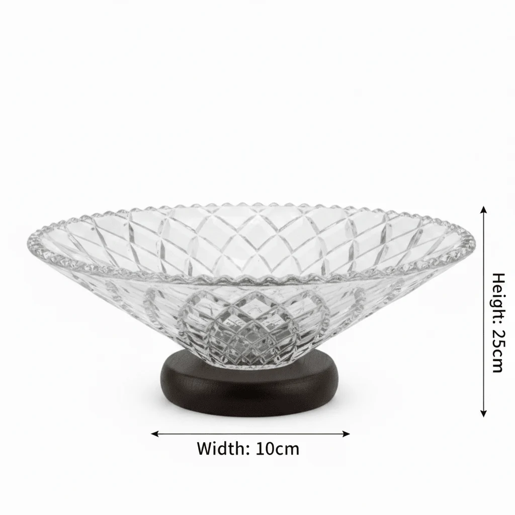 Crystal Diamond-Cut Glass Fruit Bowl with Wooden Base - 25×10 cm - Image 4