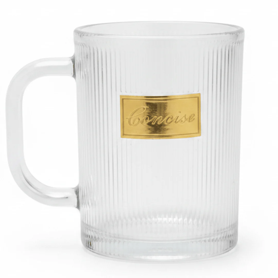 Concise Ribbed Glass Mug 300ml — Gold Edition