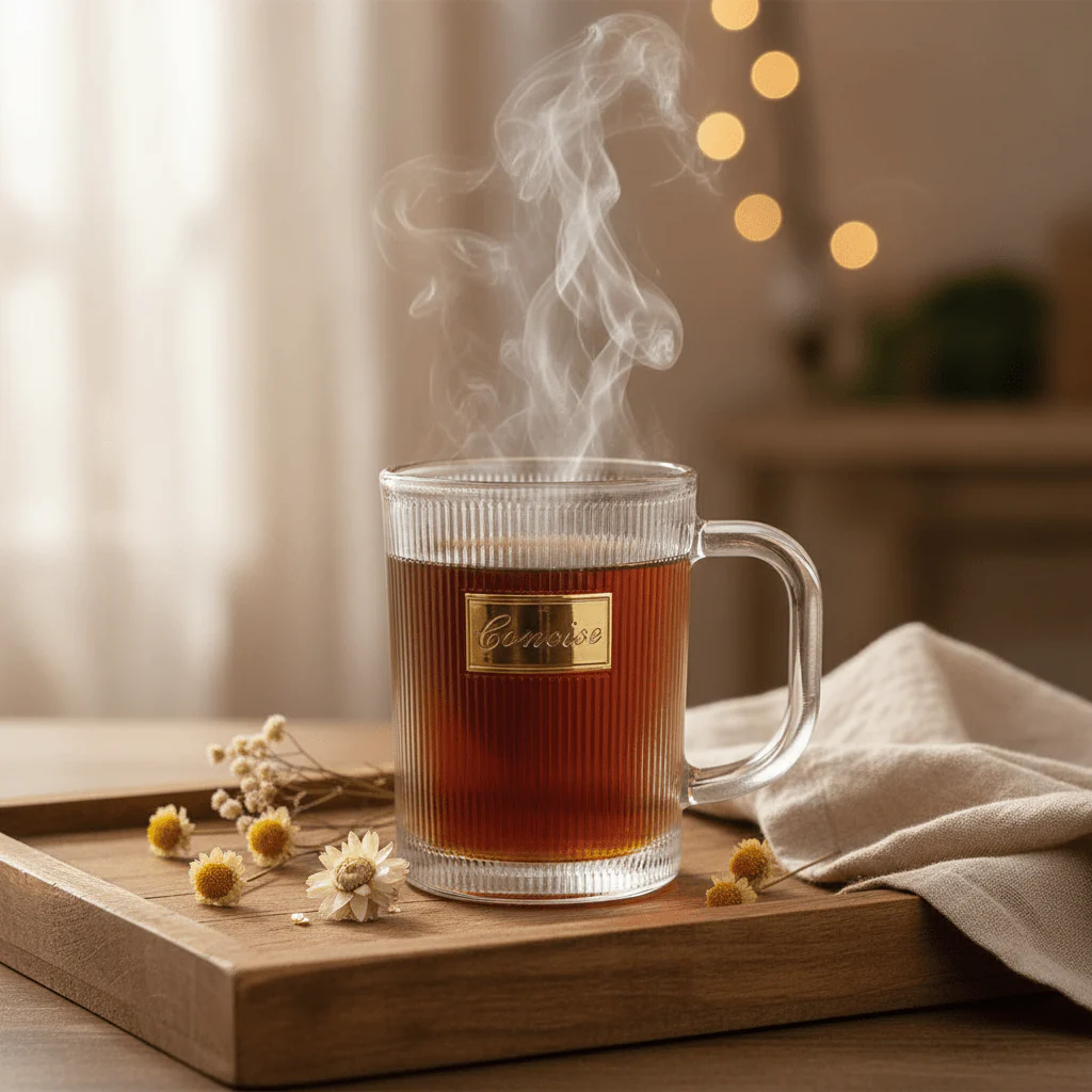 Concise Ribbed Glass Mug 300ml — Gold Edition - Image 2