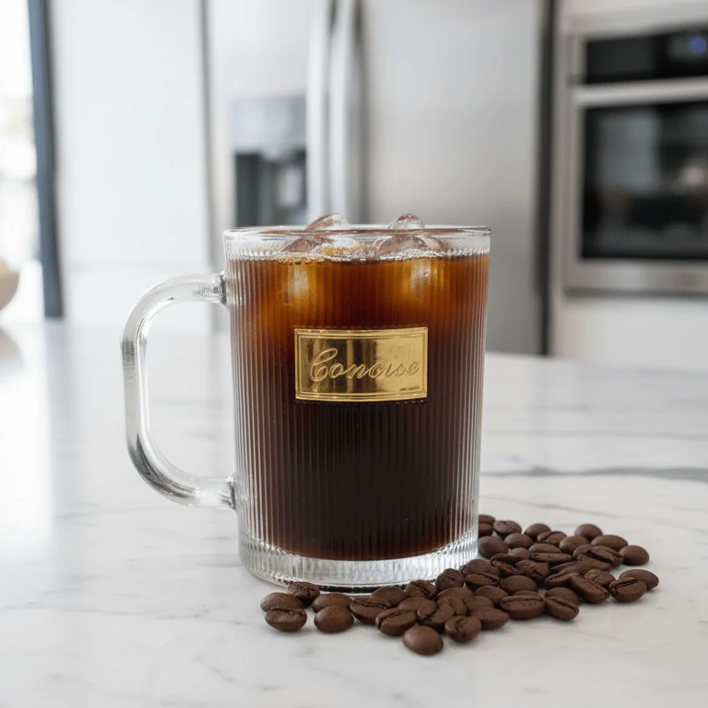 Concise Ribbed Glass Mug 300ml — Gold Edition - Image 3
