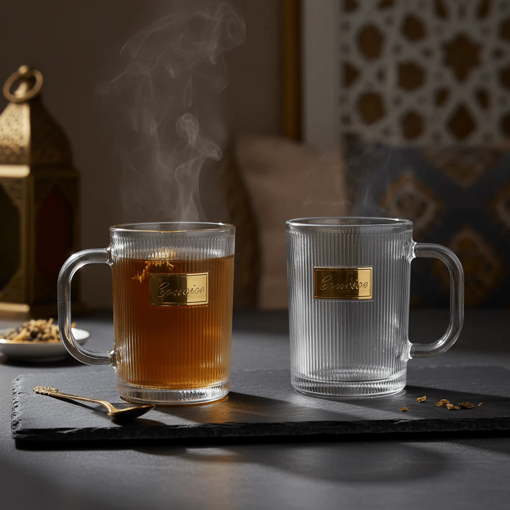 Concise Ribbed Glass Mug 300ml — Gold Edition - Image 4