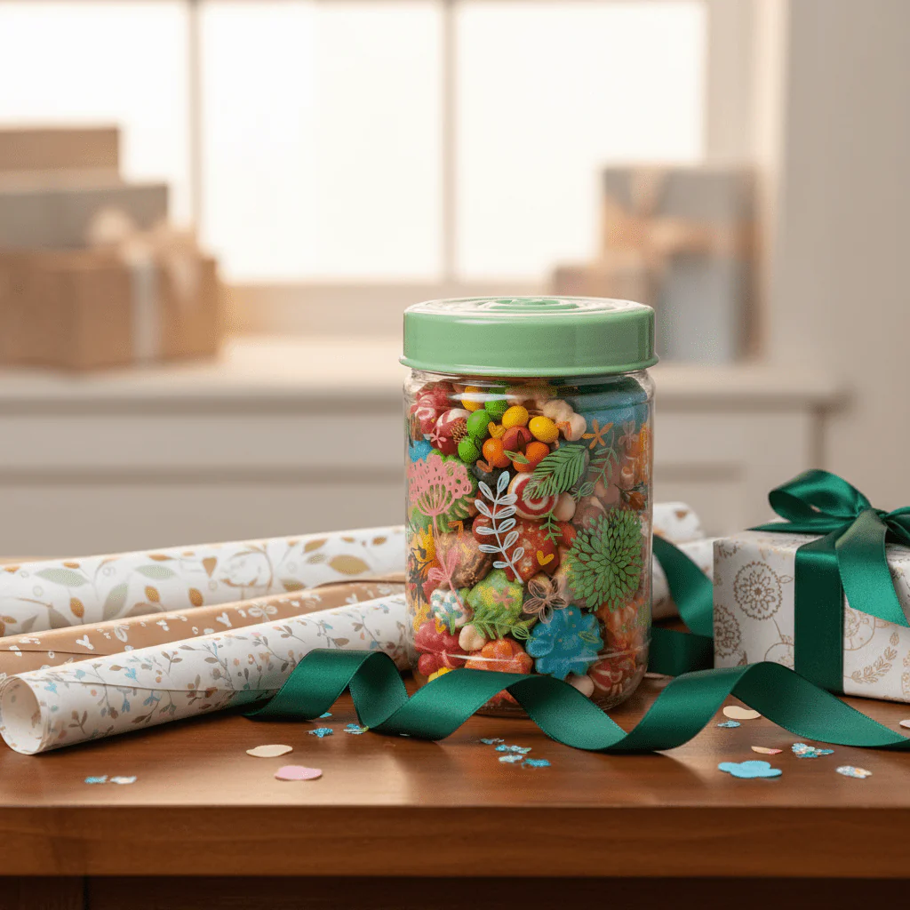 Glass Storage Jar with Mint Green Lid | Floral Print Kitchen Canister | 640ml || - Image 4