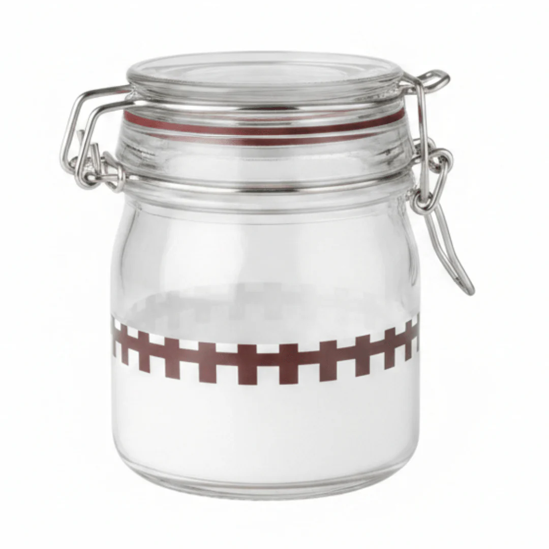 Glass Storage Jar with Clip Lid & Decorative Band – Airtight Borosilicate Glass Canister for Kitchen, Gifting & Home Organisation | 200ml / 250ml |