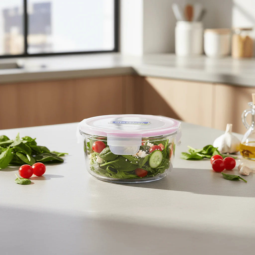 Glasslock Round Glass Food Container with Leakproof Airtight Locking Lid – Premium Storage Solution – 950 ml - Image 2