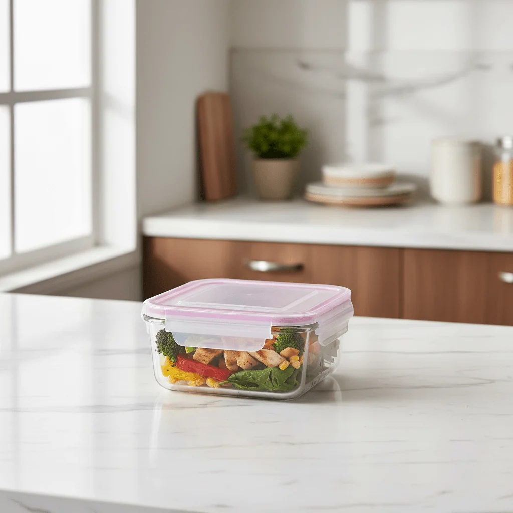 Glasslock Square Glass Storage Container with Airtight Plastic Lid – Durable and Stackable – 1200 ml - Image 2