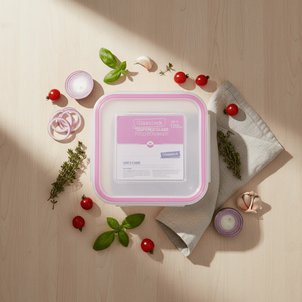 Glasslock Square Glass Storage Container with Airtight Plastic Lid – Durable and Stackable – 1200 ml - Image 3