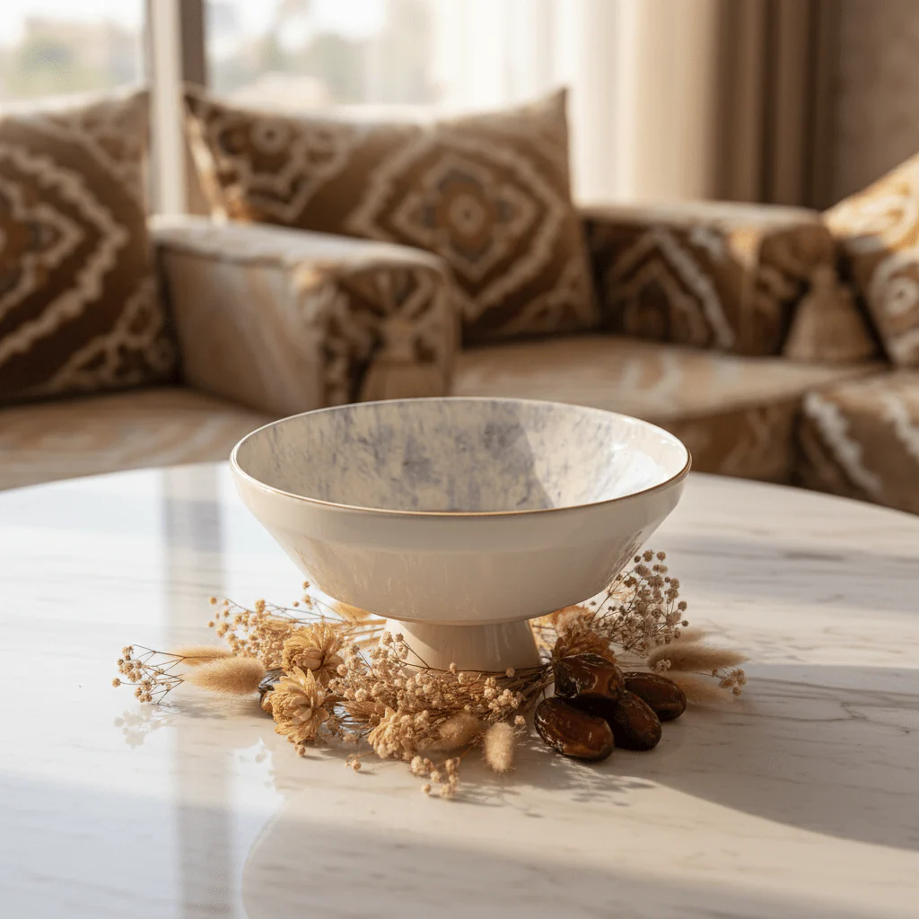 Glore Elegant Cream Ceramic Footed Candy Bowl with Blue Accent and Gold Rim Decorative Centerpiece Dish 24 cm - Image 2