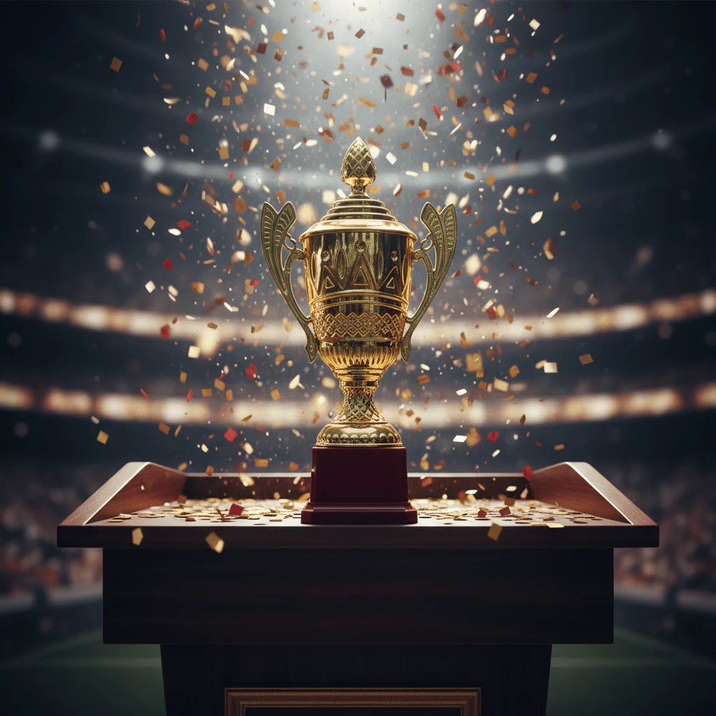 Gold & Red Elegant Plastic Trophy – 25cm Award Cup - Image 2
