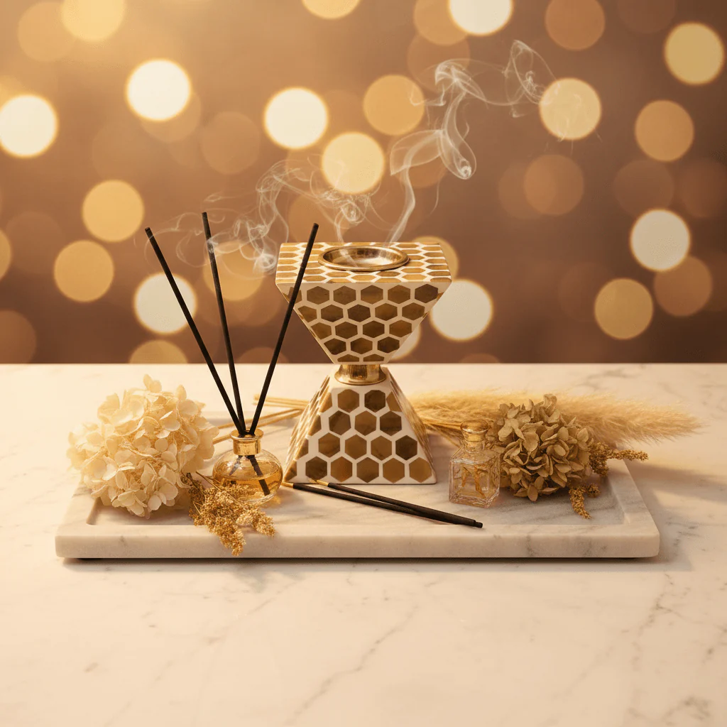 Gold & Cream Plastic-Coated Incense Burner - 17×12cm - Image 2
