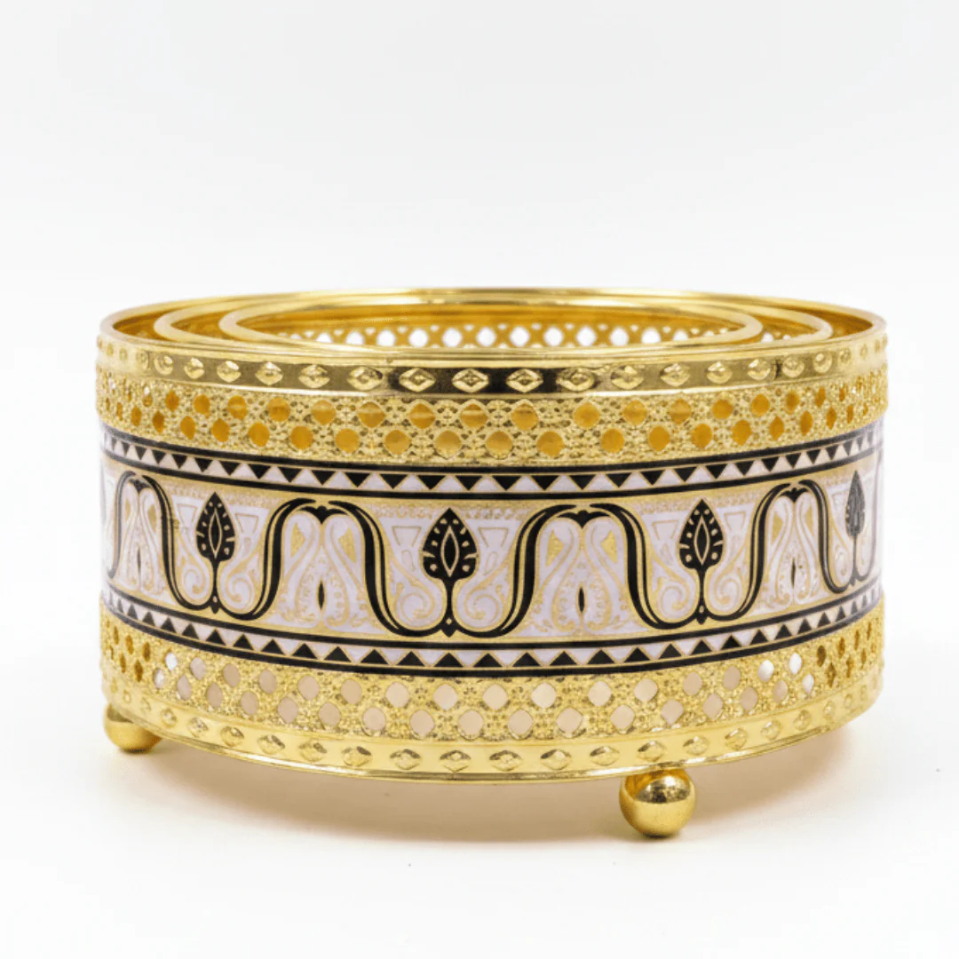 Gold & Blue Round Metal Candle Warmer | Arabesque Filigree Design | 14×6 cm | Luxury Home Fragrance Décor
