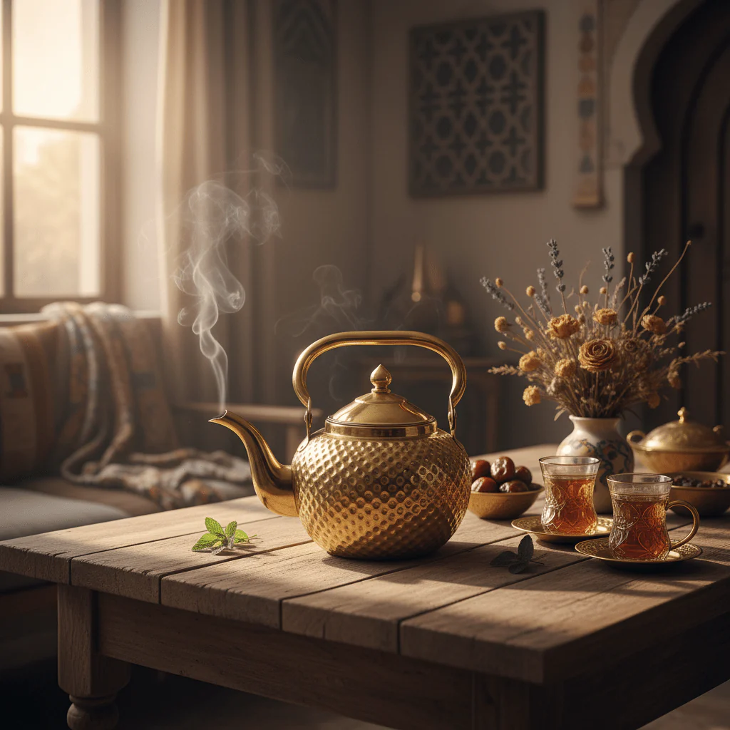 Gold Hammered Metal Tea Kettle 1.2 Litre | Traditional Arabic & Moroccan Style Tea Kettle | - Image 2