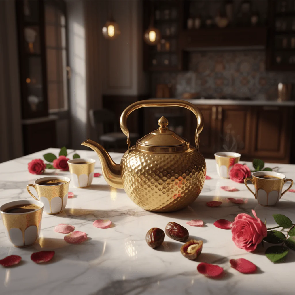 Gold Hammered Metal Tea Kettle 1.2 Litre | Traditional Arabic & Moroccan Style Tea Kettle | - Image 3
