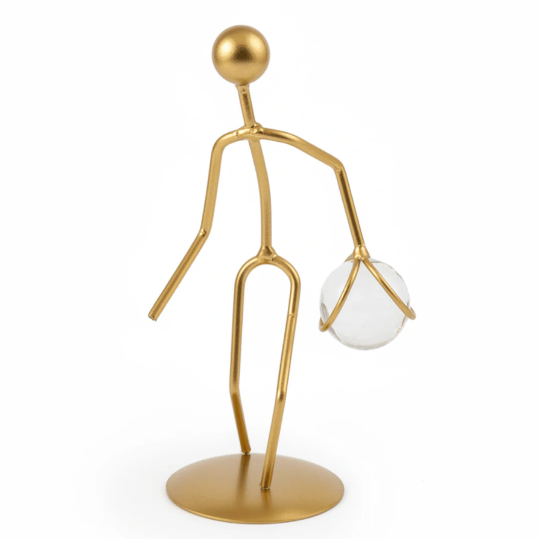 Golden Metal Décor Figure — Crystal Ball Sculpture | 20cm
