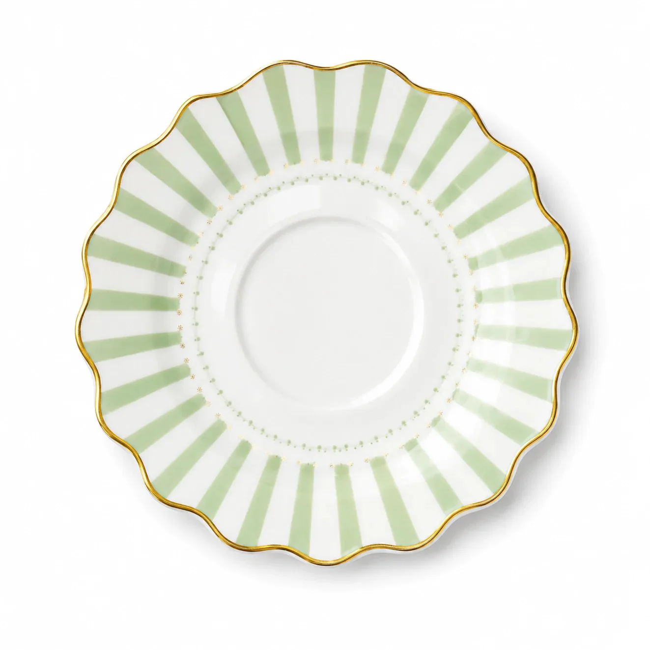 ABL GP-120 Sketan Tea Cup & Saucer Set – 12 Pieces – Clear Glass Cups with Gold Rim & Green Stripe Porcelain Saucers - Image 3