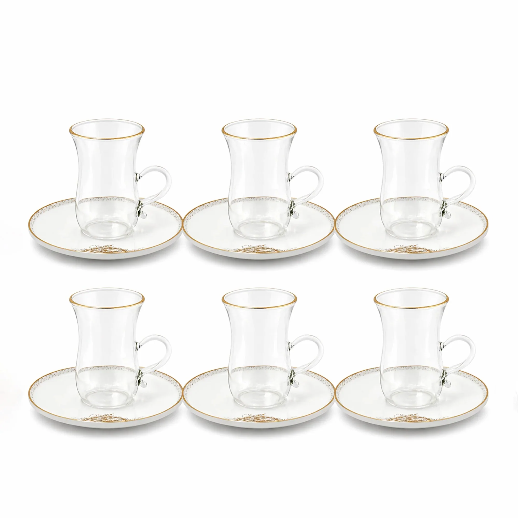 ABL GP-150 Glass Tea Cup & Saucer Set – 12 Pieces – Clear Glass with Gold Rim & Elegant Floral Accent Design - Image 2