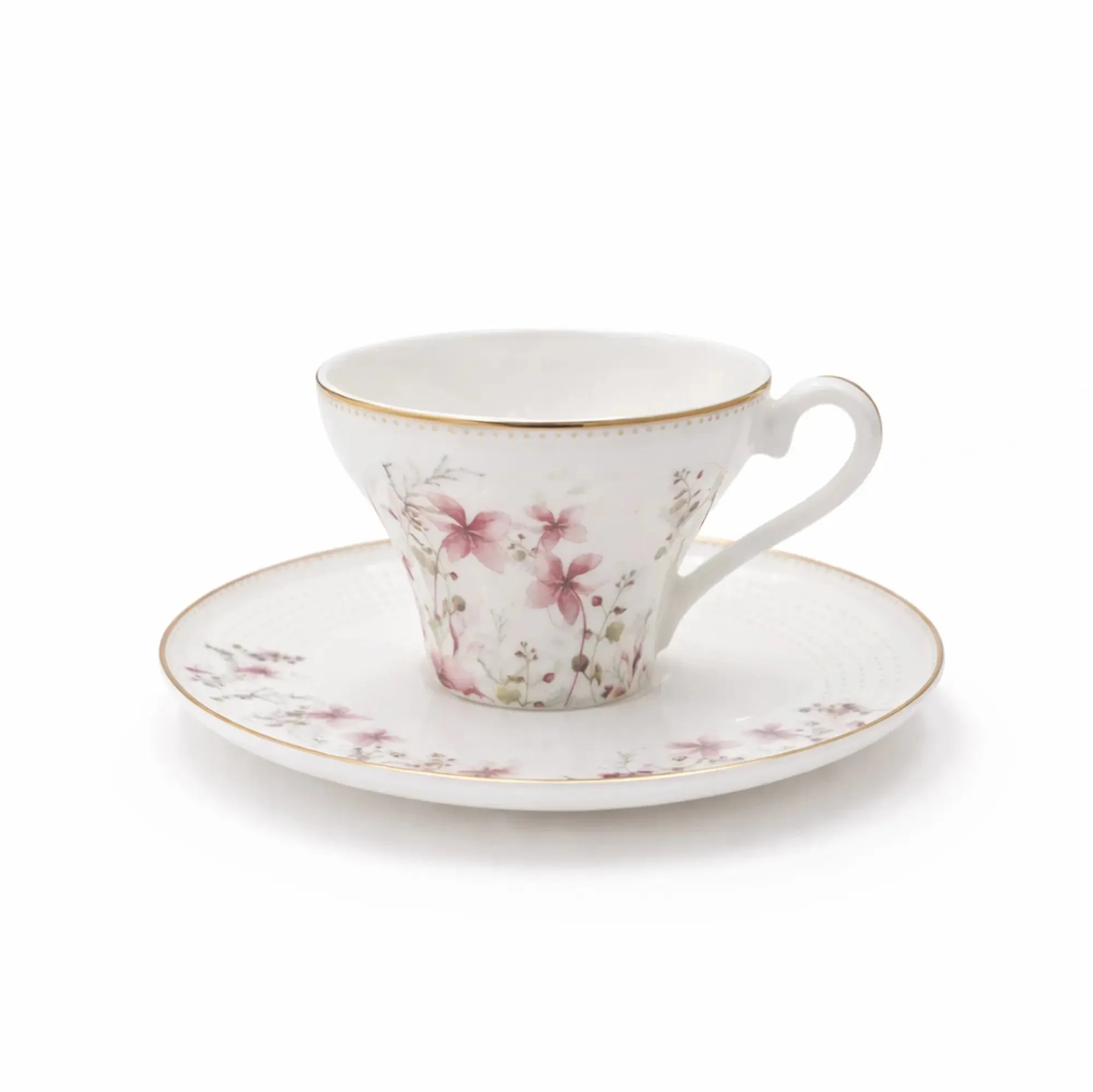 ABL GP-153 Ceramic Coffee Cup & Saucer Set – 12 Pieces – Floral Design Coffee Cups with Matching Saucers