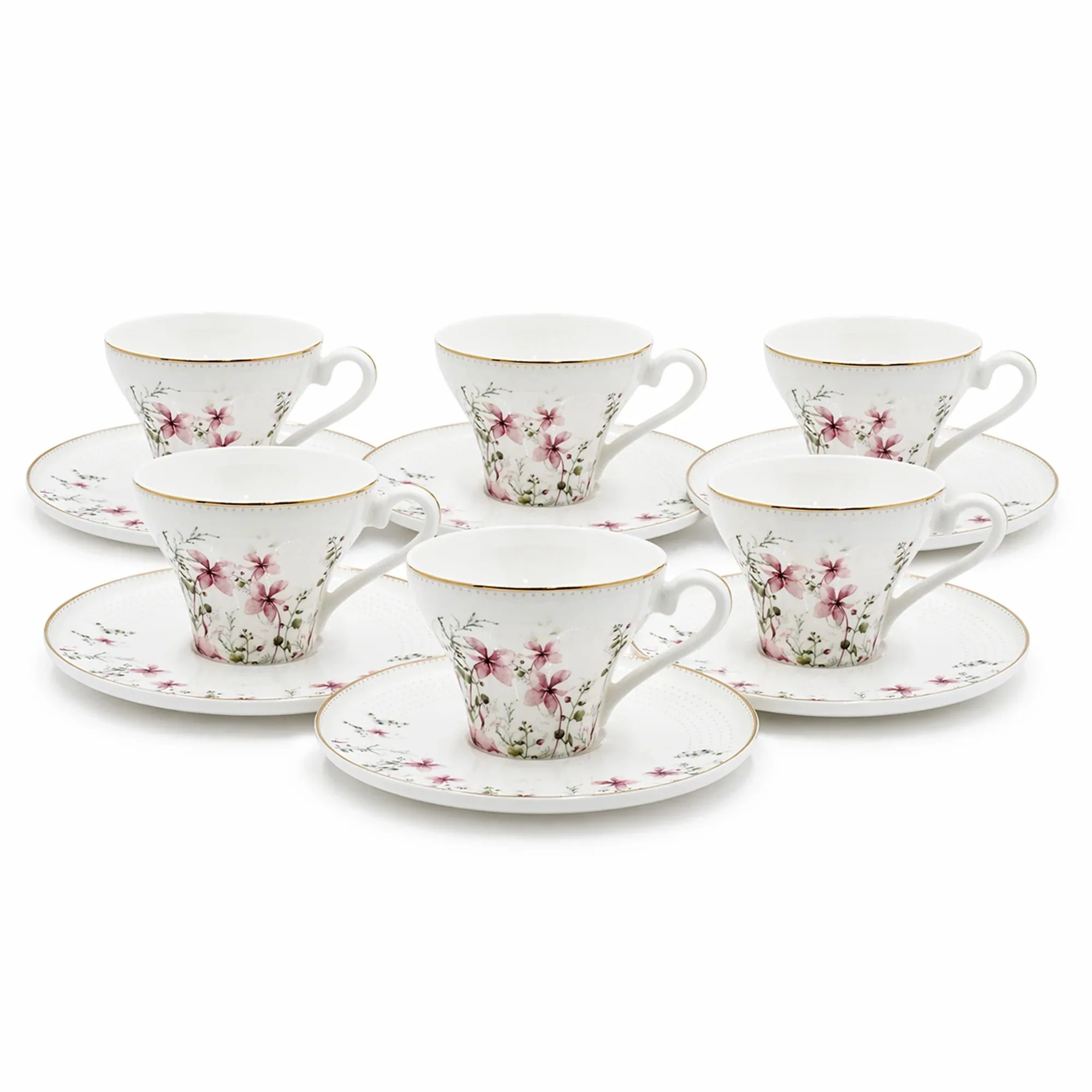 ABL GP-153 Ceramic Coffee Cup & Saucer Set – 12 Pieces – Floral Design Coffee Cups with Matching Saucers - Image 2