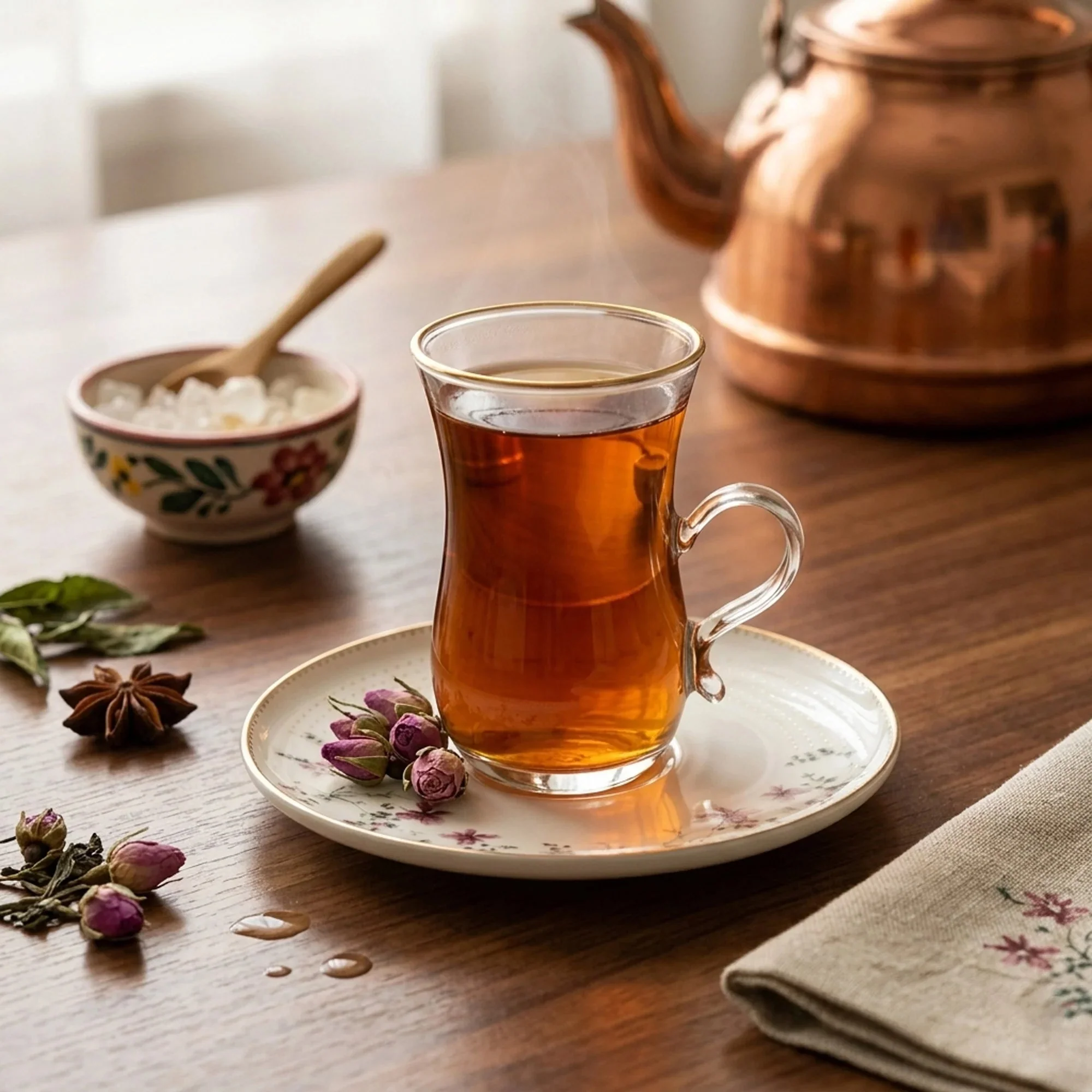 ABL GP-154 Glass Tea Cup & Saucer Set – 12 Pieces – Clear Glass with Gold Rim & Floral Saucer Elegant Tea Set - Image 4