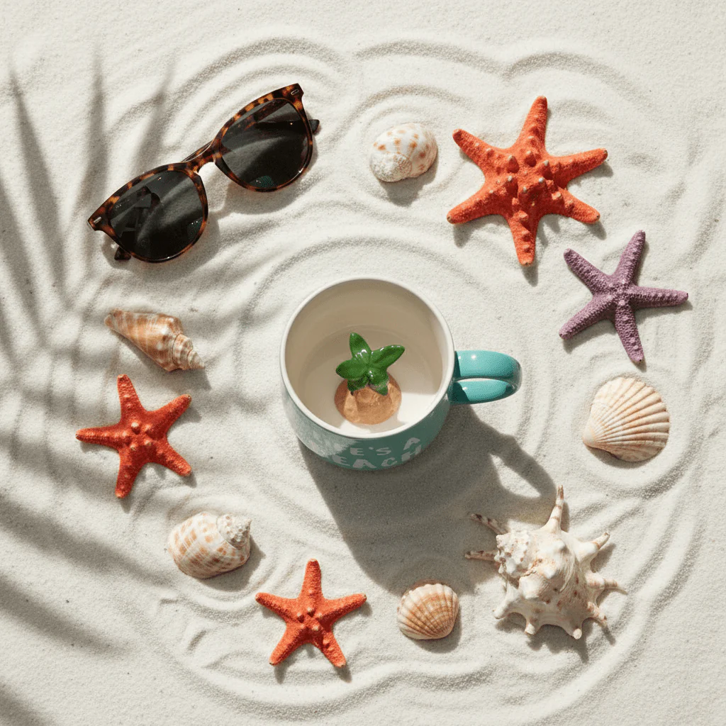 Life's A Beach Ceramic Mug with Hidden Plant Surprise — 400ml | Teal & White - Image 3