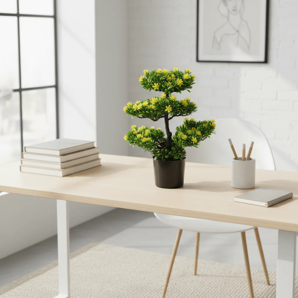 Artificial Bonsai Tree with Yellow Blooms | 35cm | Black Vase | Premium Faux Plant Décor - Image 3