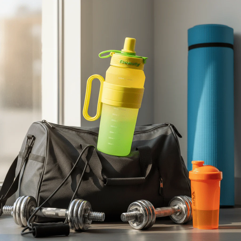 Shuiyinzi Beauty Collapsible Silicone Water Bottle – Leak-Proof Flip Straw, Foldable & Portable | Green & Yellow 1200ml - Image 2