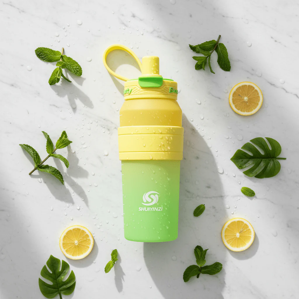 Shuiyinzi Beauty Collapsible Silicone Water Bottle – Leak-Proof Flip Straw, Foldable & Portable | Green & Yellow 1200ml - Image 3