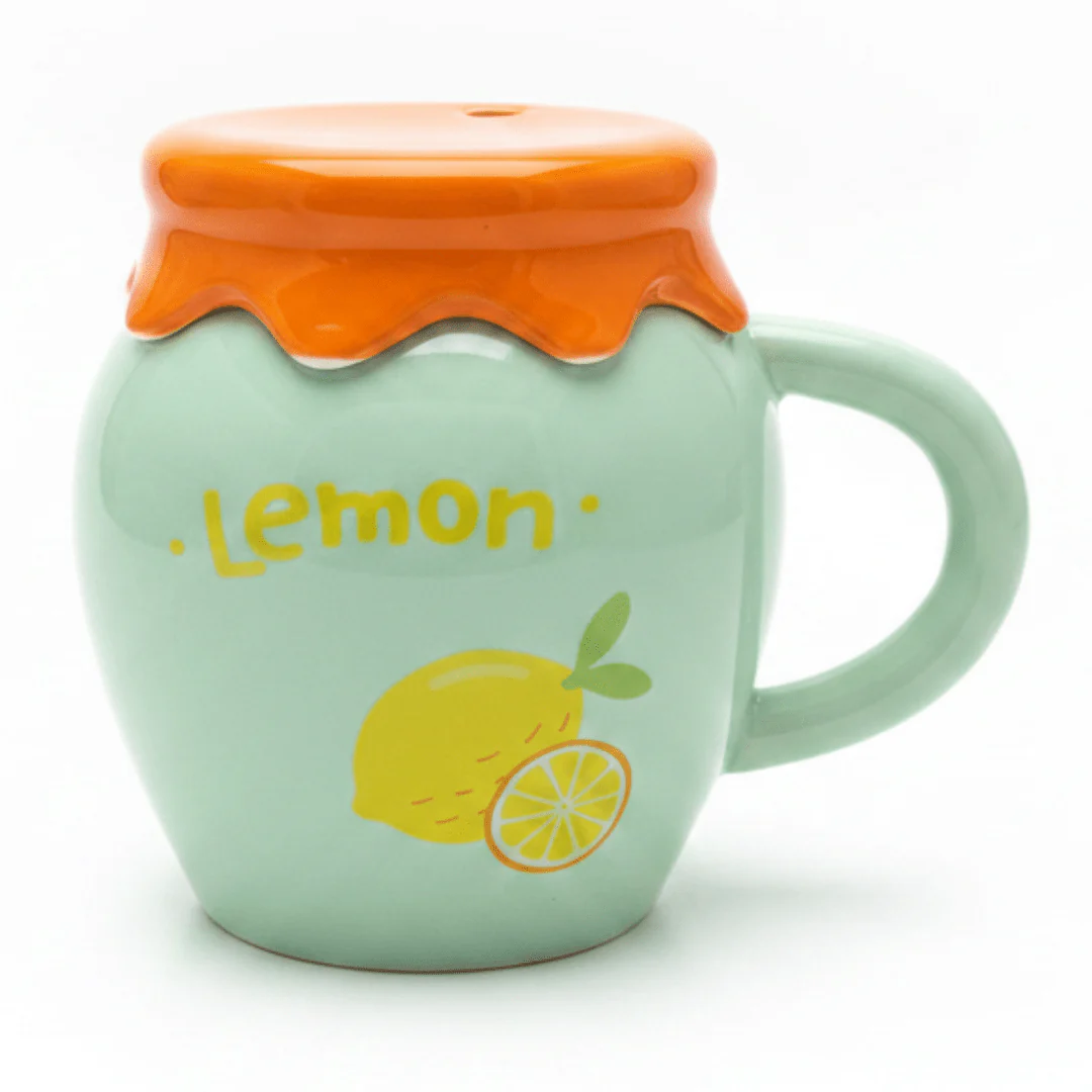 Lemon Ceramic Mug With Lid — Mint Green | 380ml