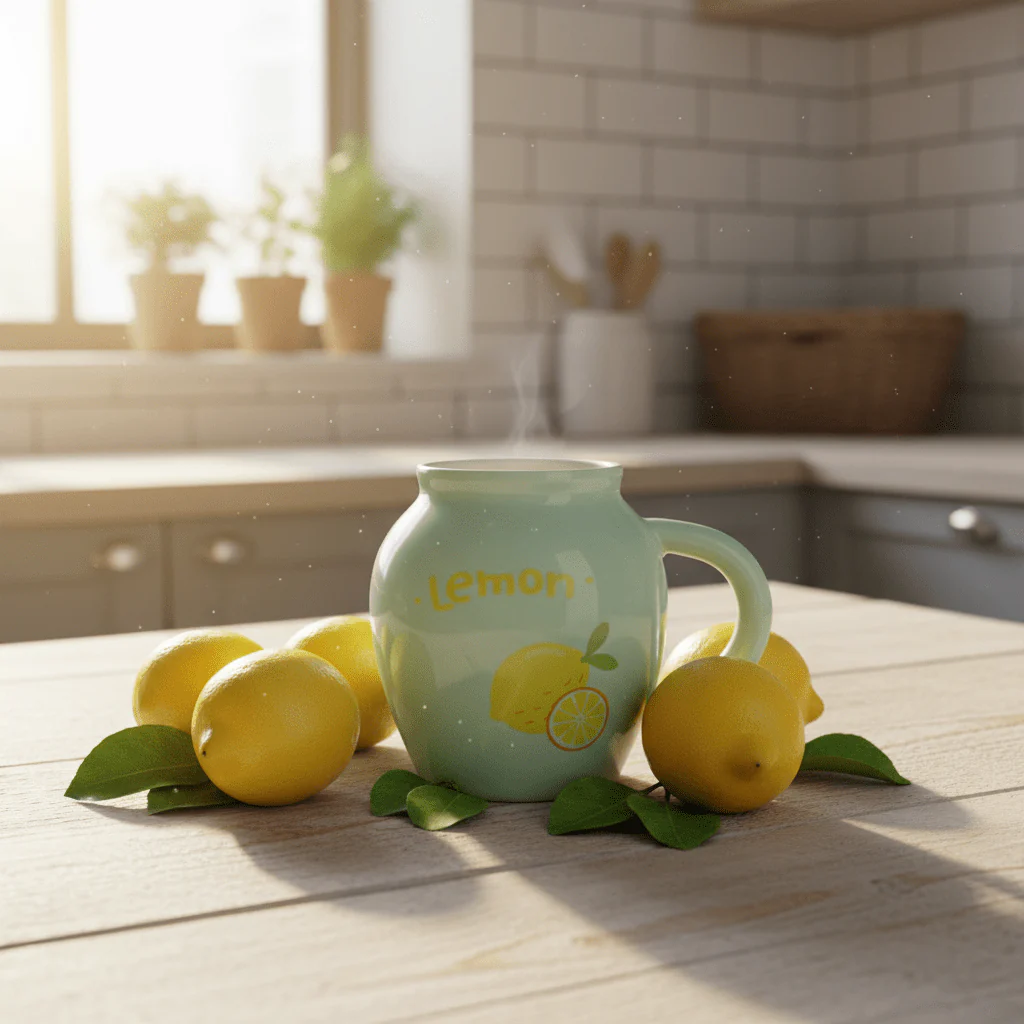 Lemon Ceramic Mug With Lid — Mint Green | 380ml - Image 2