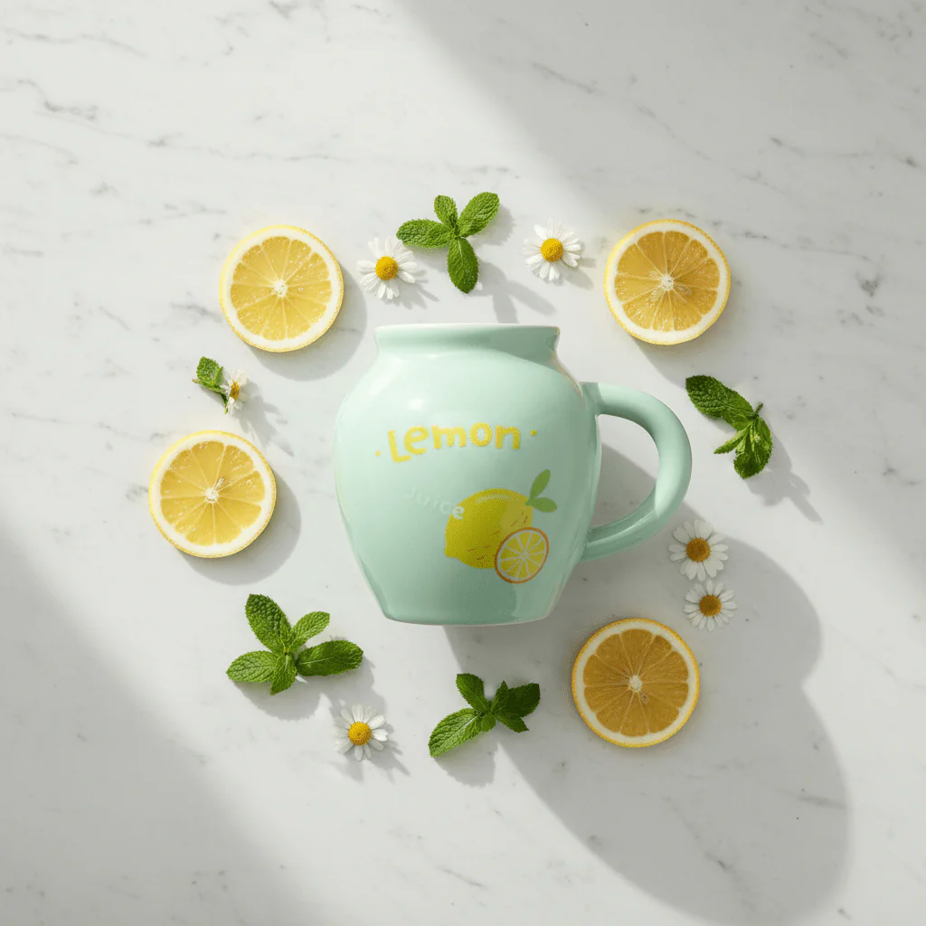 Lemon Ceramic Mug With Lid — Mint Green | 380ml - Image 3