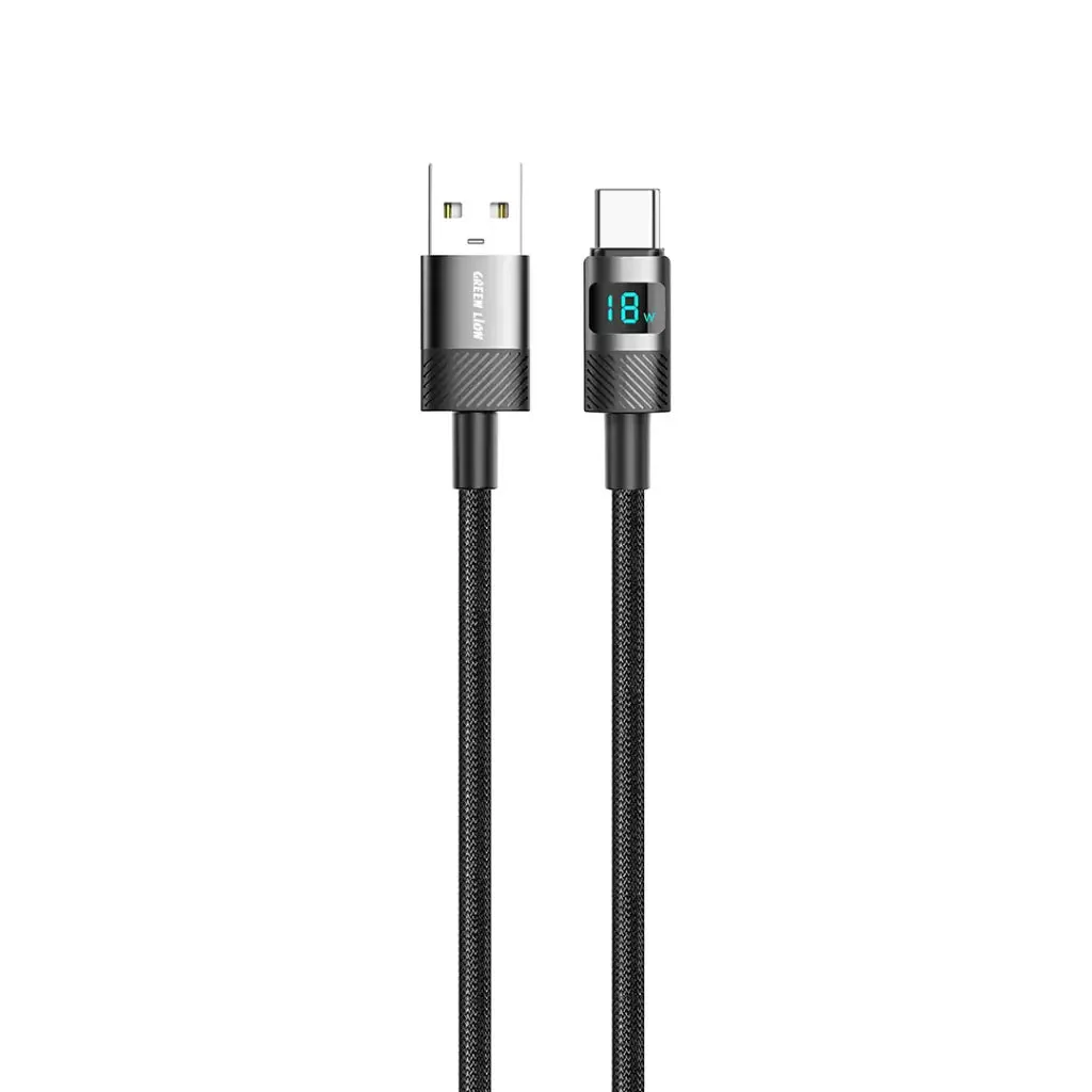 Green Lion 18W Led Display Braided 1M Cable Usb-A To Type-C 18W - Black
