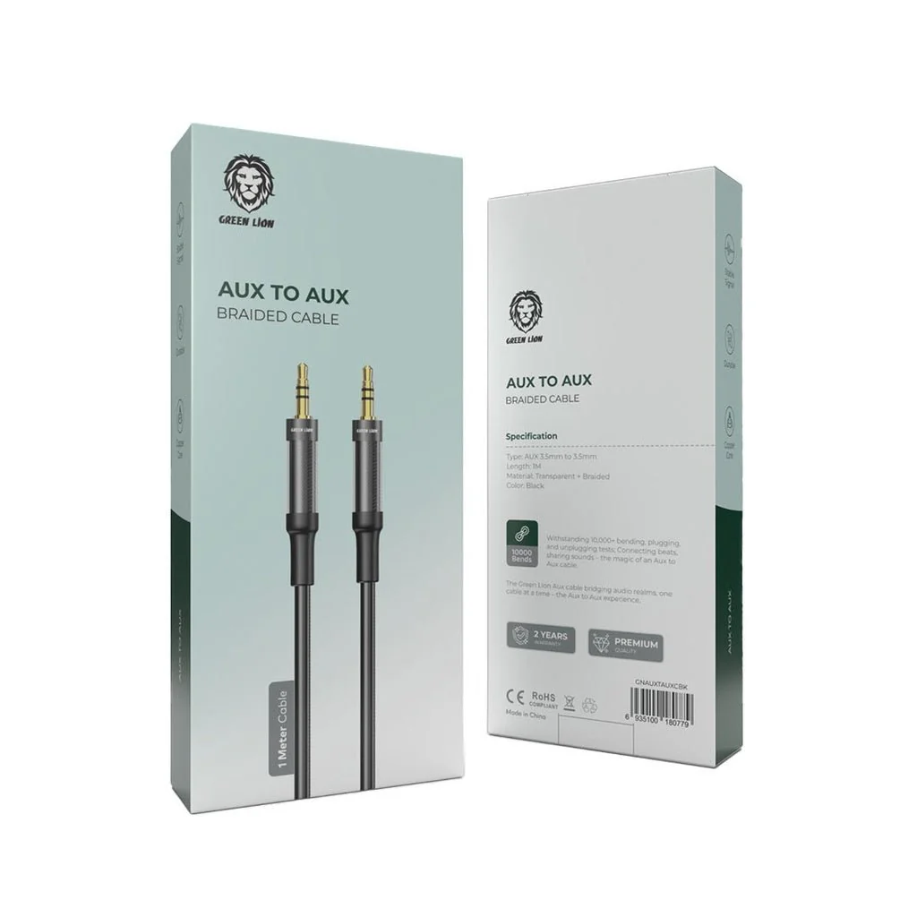 GREEN LION AUX to AUX Braided Cable 1 meter - Black - Image 2