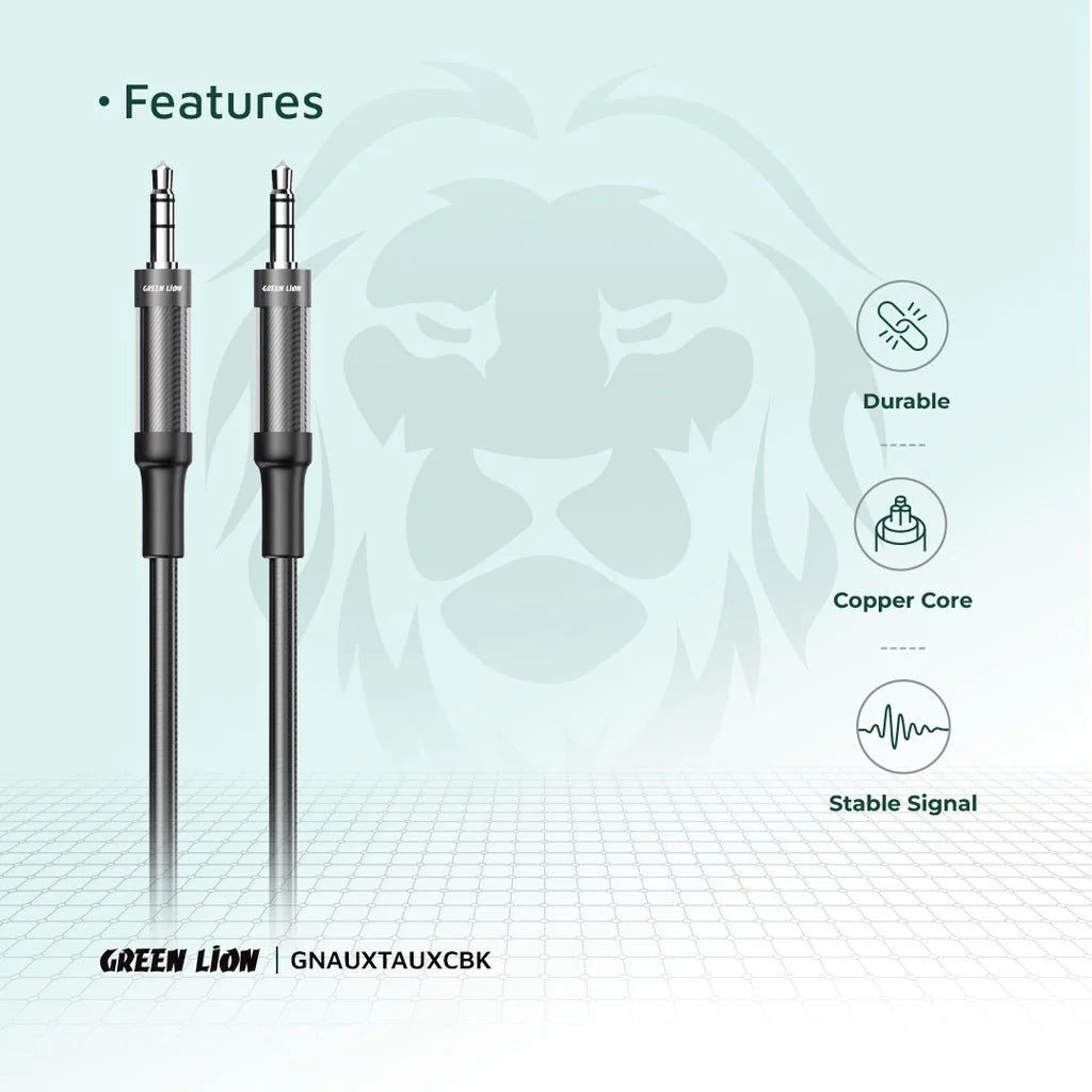 GREEN LION AUX to AUX Braided Cable 1 meter - Black - Image 3