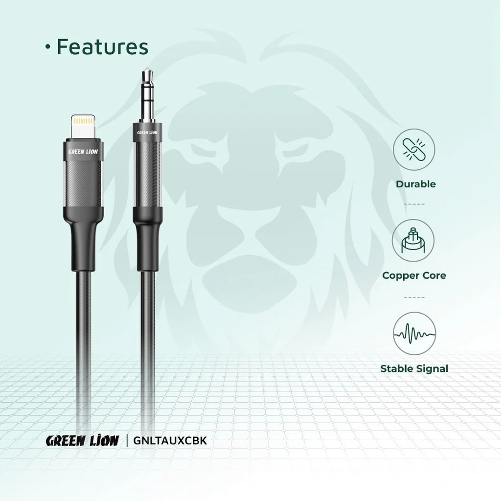 GREEN LION Lightning to AUX Braided 1 meter Cable - Black - Image 2