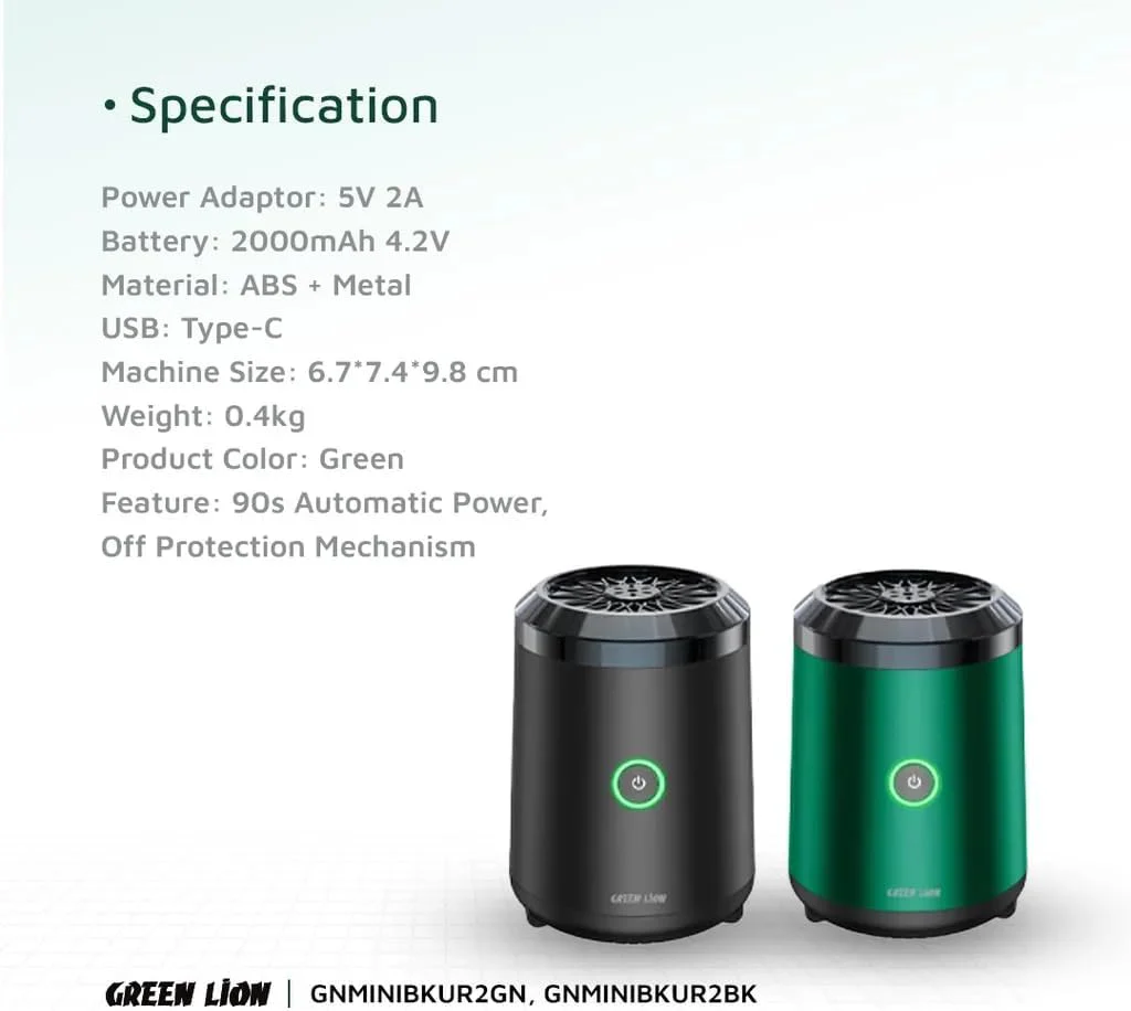 Green Lion Mini Bakhour 2 Incense Burner, Auto Off Feature, Type-C Charging, Compact & Portable, 10-15 Times Working Capacity, Accompanied by Fragrance, 2000mAh Battery (Green) - Image 2