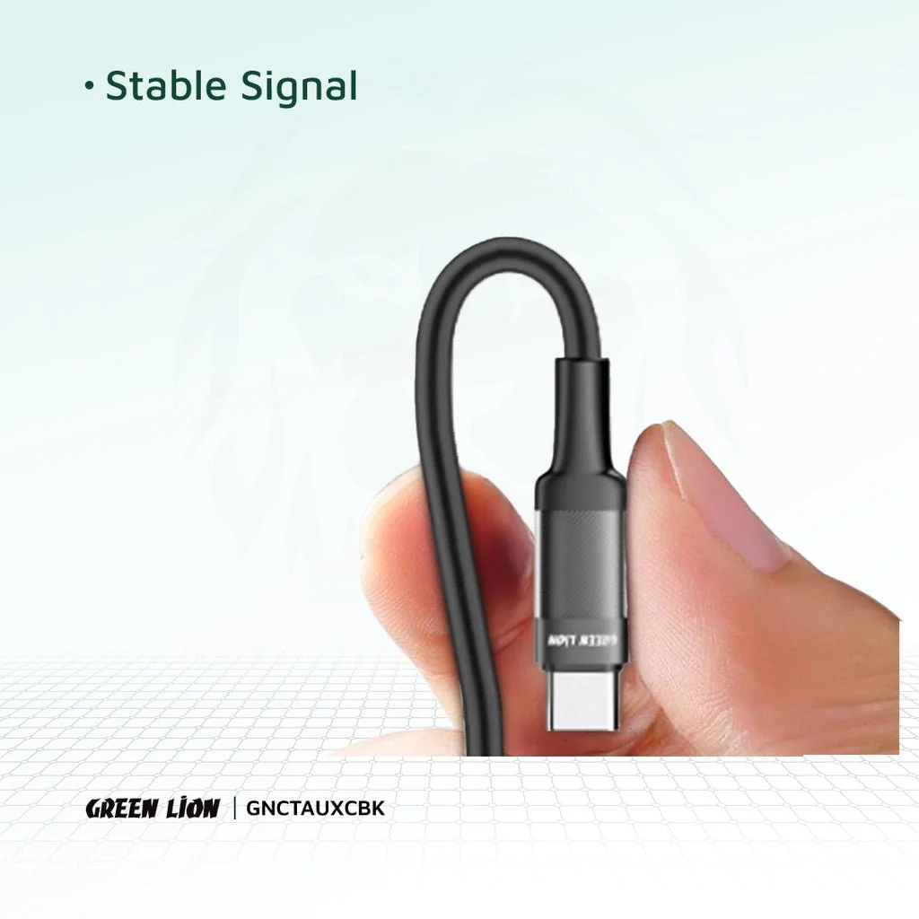 Green Lion USB-C to AUX Braided Cable 1M, Stable Signal, Durable Material, Copper Core, 10000 Bends Life Span, Wide Compatibility, Secure & Reliable - Black - Image 4