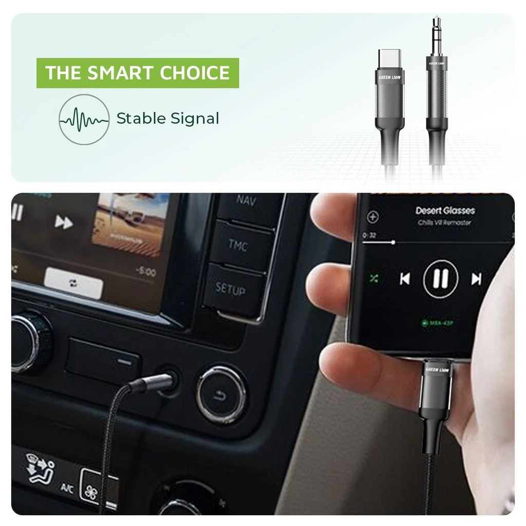 Green Lion USB-C to AUX Braided Cable 1M, Stable Signal, Durable Material, Copper Core, 10000 Bends Life Span, Wide Compatibility, Secure & Reliable - Black - Image 6
