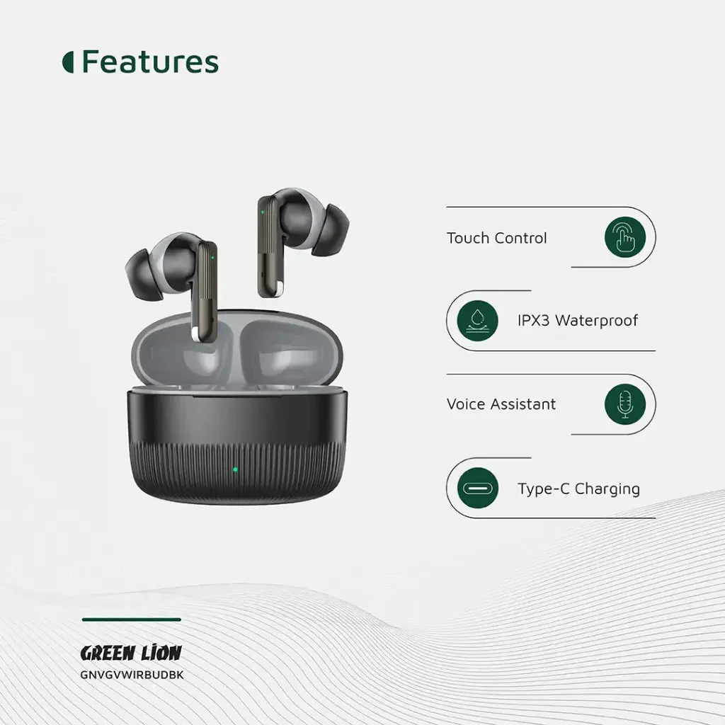 Green Lion Vancouver True Wireless Earbuds  Silicone Case Included, V6.0 Bluetooth, Dual Mic ENC, 12Hrs with Case, Black - Image 3
