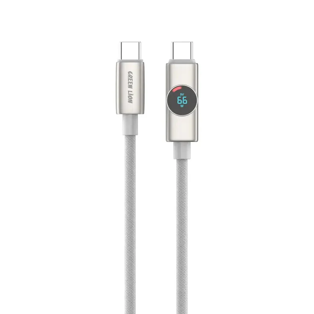 Green Lion Volt Display USB-C to USB-C Nylon Braided Cable 1m Length, 100W - Titanium