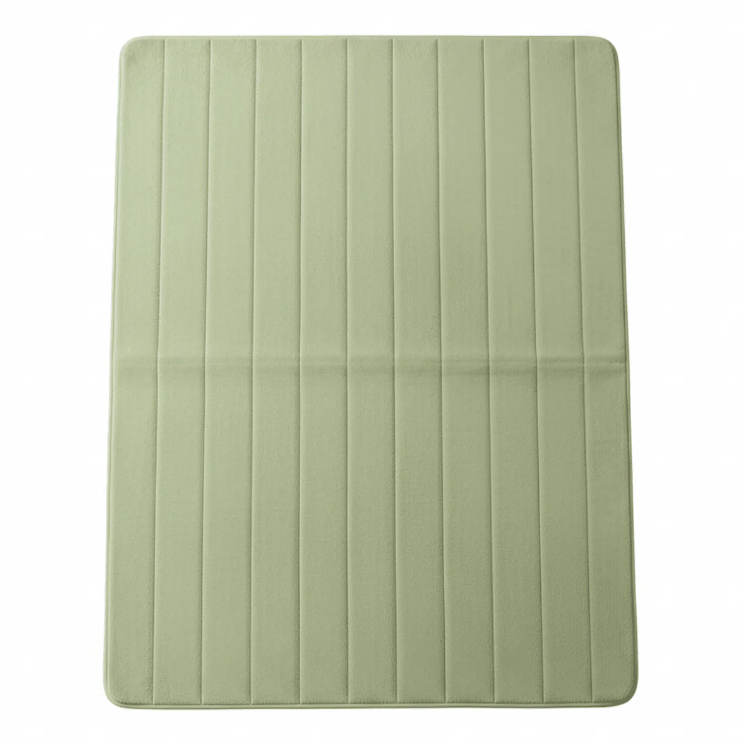 Sage Green Memory Foam Floor Mat | Striped Texture | Extra Large 100×150 cm | Non-Slip Bath & Bedroom Rug
