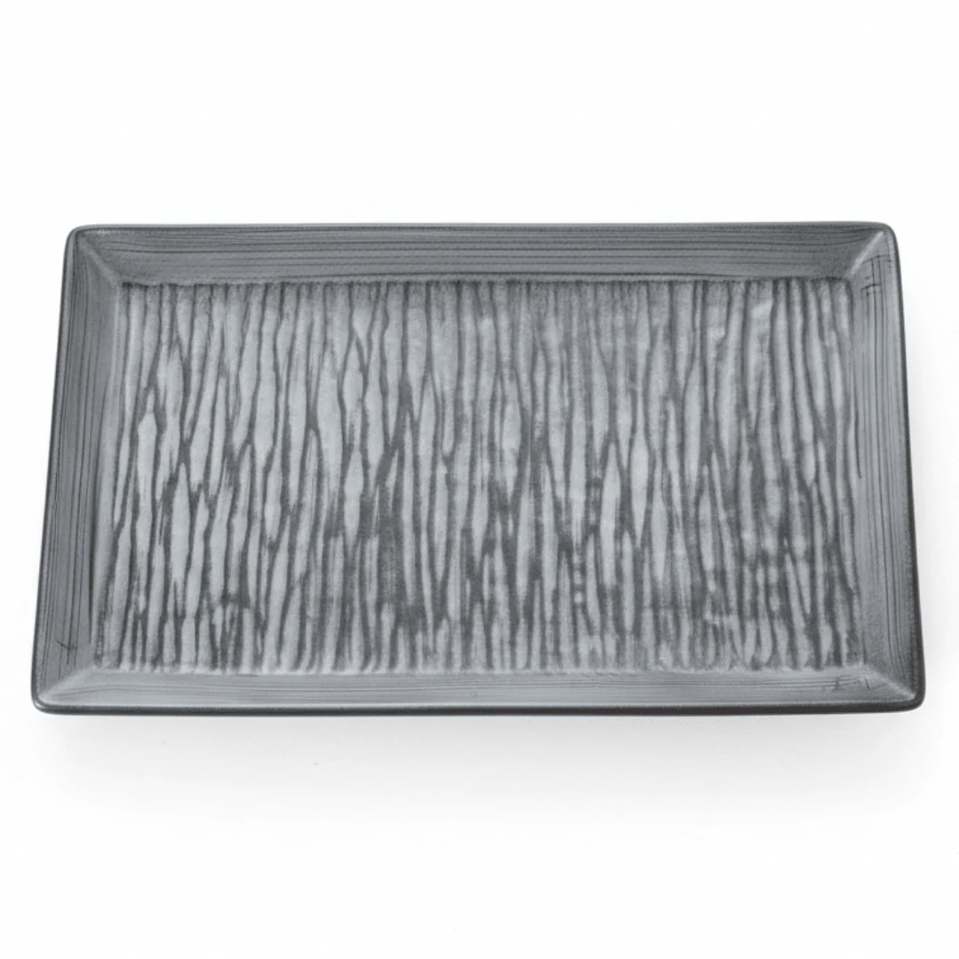 Elegant Grey & Black Ceramic Rectangle Plate | 25×16.5cm |