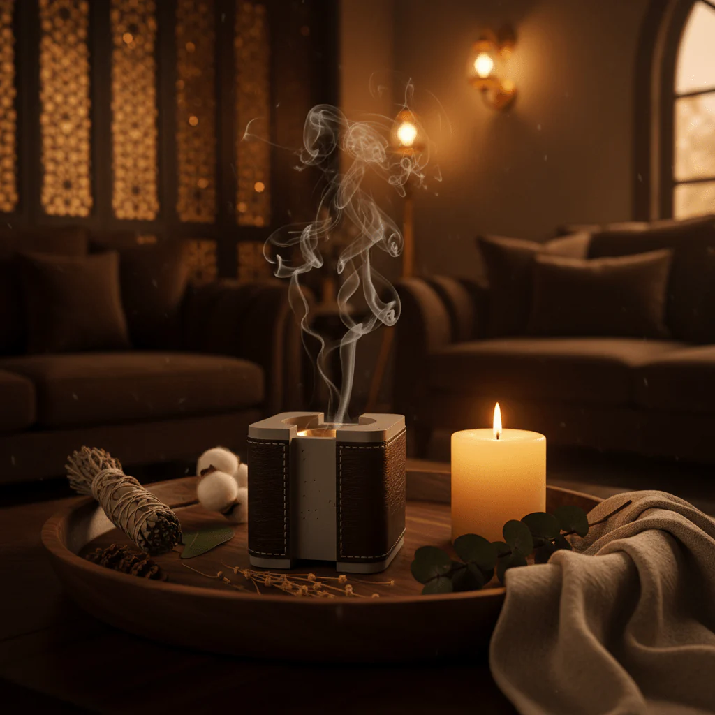 Grey & Brown Chalk Incense Burner | 10×10 cm - Image 2