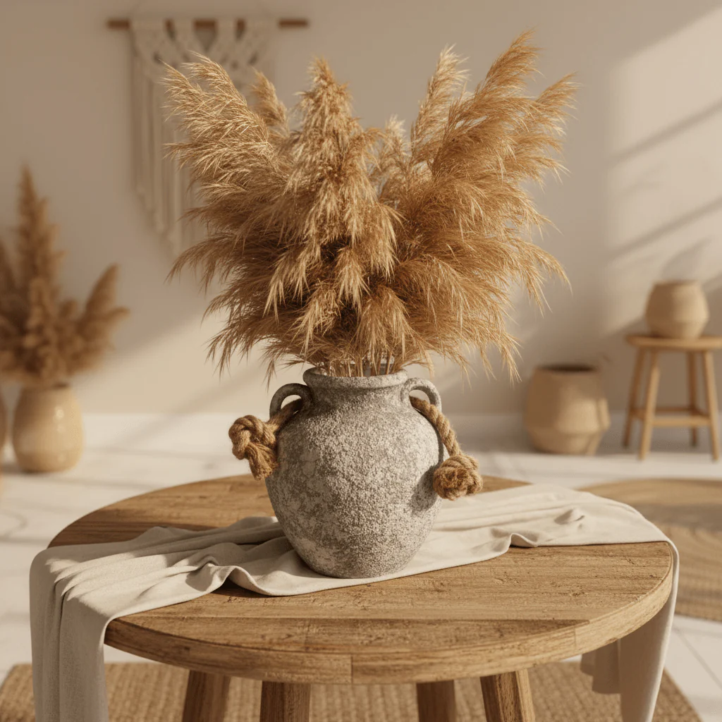 Grey Ceramic Vase with Jute Rope Handles | Speckled Stone Finish | Luxury Home Décor | 20cm - Image 2