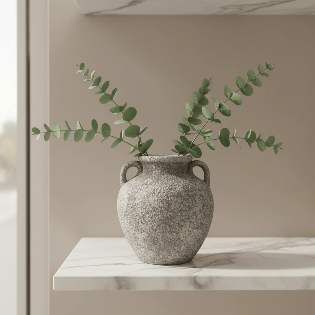 Grey Ceramic Vase with Jute Rope Handles | Speckled Stone Finish | Luxury Home Décor | 20cm - Image 3