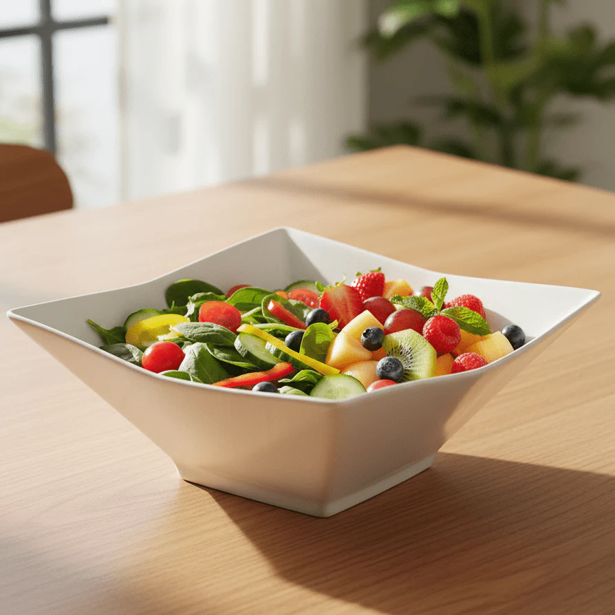 Symphony White Ceramic Square Bowl for Dining – 21 cm - Image 2