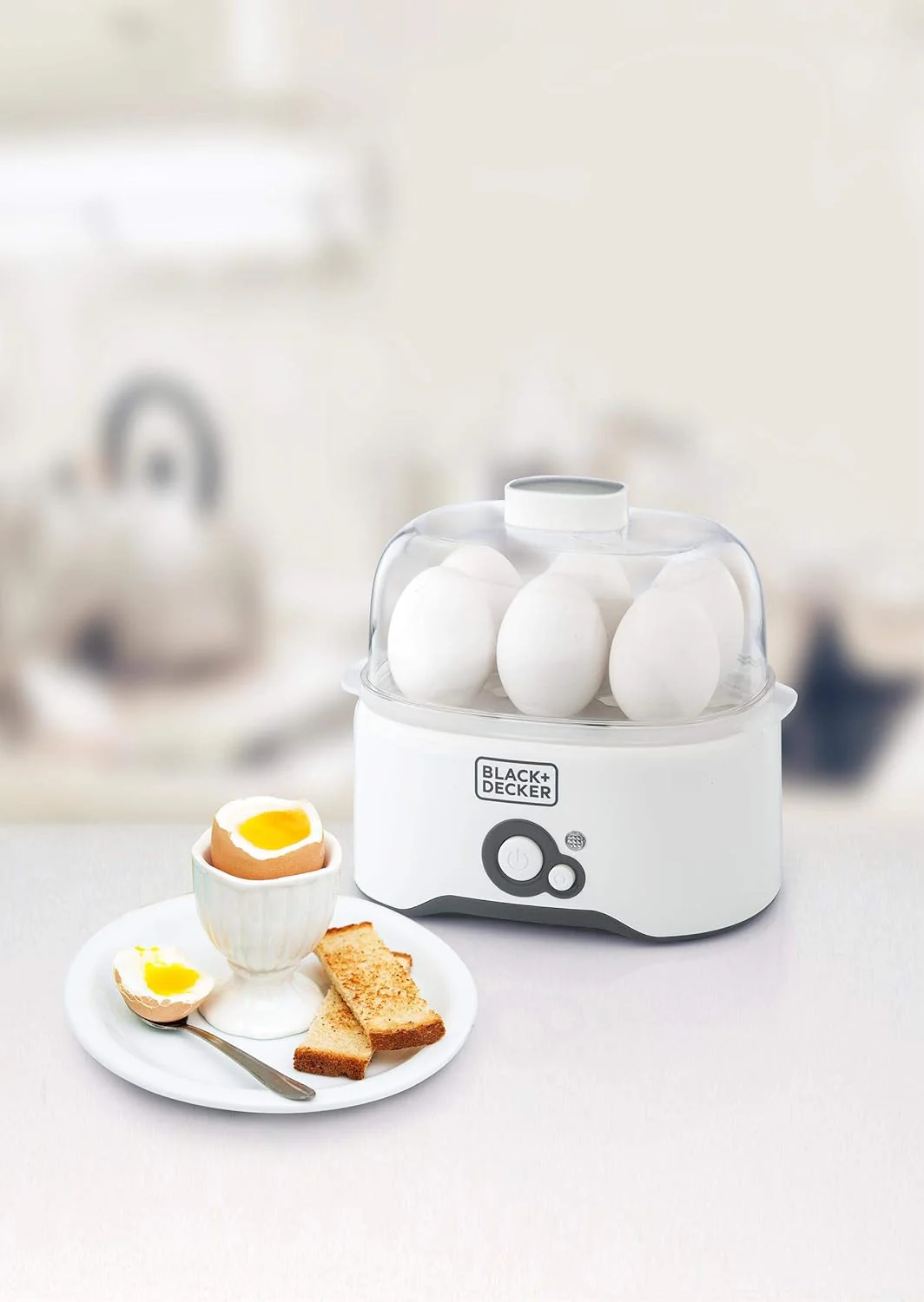 Black & Decker 280w 6 piece egg cooker with cooking rack and 2 poaching pan dry boil auto shutoff protection transparent cover white body, for perfect eggs eg200-b - Image 2