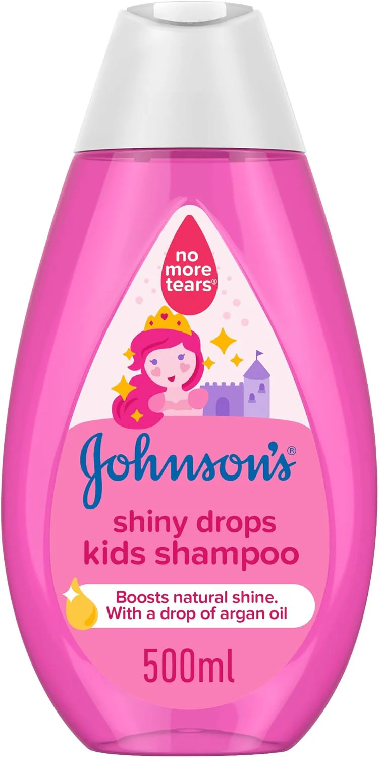 Johnson's Shiny Drops Kids Shampoo – 500ml | Gentle, Dye-Free | Argan Oil | No More Tears